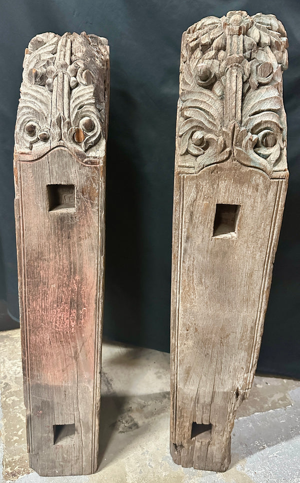 Antique Primitive Hand-Carved White Oak Newel Post Pair GA20529