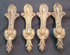 4 Tall Brass Art Nouveau Curtain Drapery Tie Backs 10 1/2