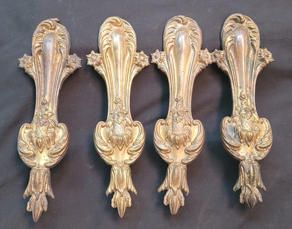 4 Tall Brass Art Nouveau Curtain Drapery Tie Backs 10 1/2" x 3 1/2" GS00644