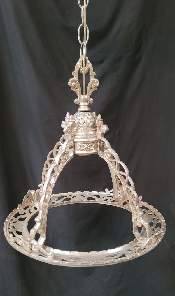 Restored Ornate Nickel Plated Brass Pendant Chandelier 16" x 52" GS00999