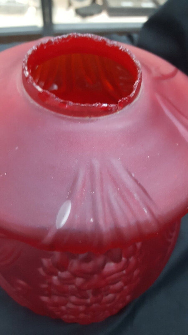 Antique Red Embossed Floral and Scroll Designed Glass Shade Globe