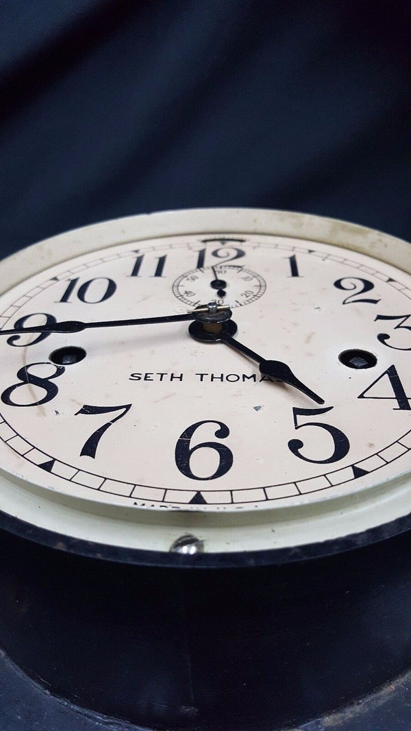 1930's Seth Thomas Maritime Ships Porthole Clock w/ Key 7 3/4" x 3 3/8" GS00723