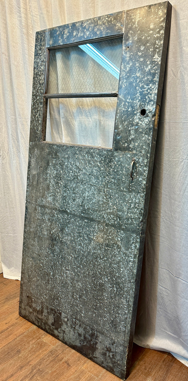 Industrial 2-Pane Galvanized Steel & Chicken Wire Glass Door GA20563