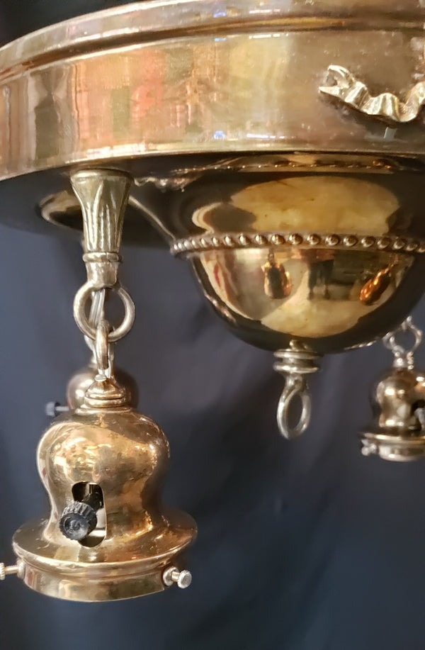 Restored Ornate Victorian 4 Light Brass Pan Chandelier GS01081