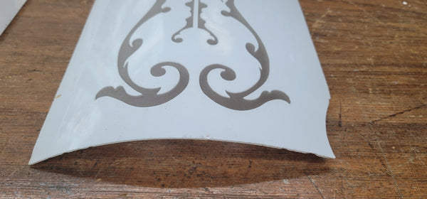 Set of 3 Victorian White Cased Curved Etched Glass Panels 24" x 10" GS00780