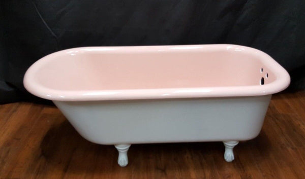 Restored Vintage Pink & White Cast Iron Claw Foot Tub 60" x 30" x 22"