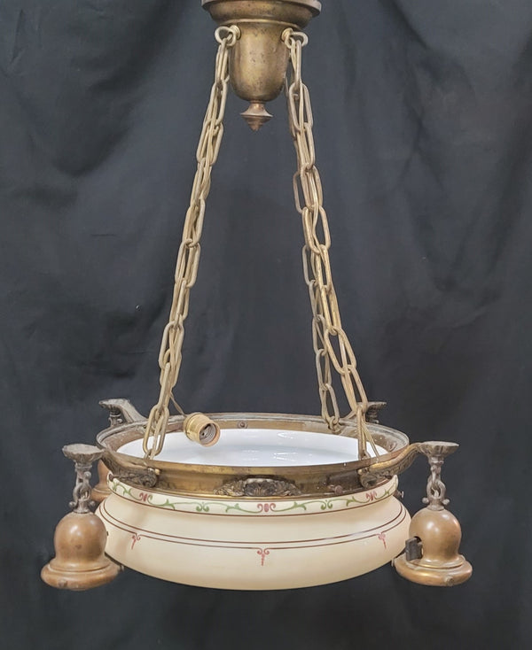 Vintage 5 Light Brass Chandelier w/ Center Shade 24" T GS00971