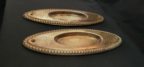 Pair of Oval Brass Plated Pocket Door Escutcheon Plates 7 1/2" x 2 1/2" GS01060