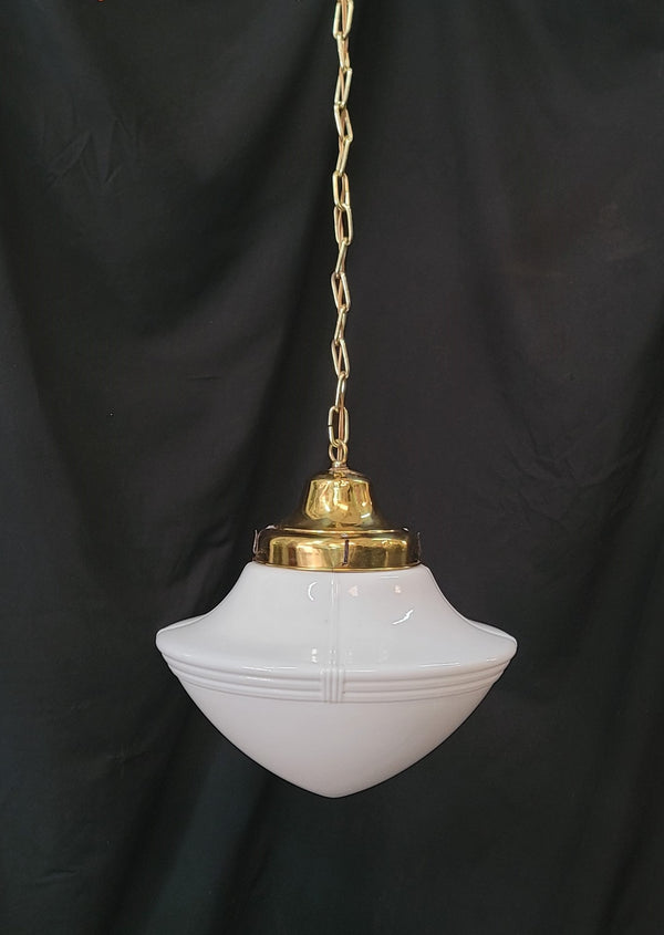 Restored Art Deco Pendant Light w/ Ribbed Bullet Point Shade GS01022