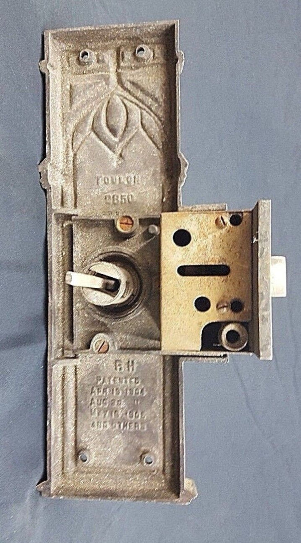 Early 1900s Ornate Bronze CNB Charlotte NC Bank Door Knob & Backplate GS00813