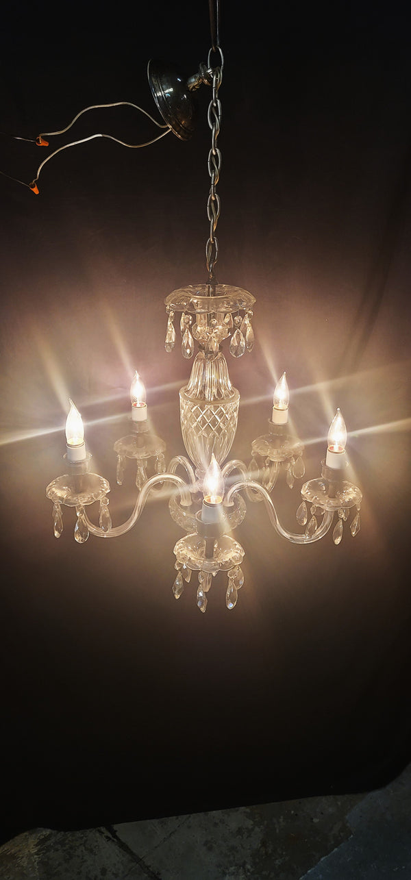5 Light Crystal Chandelier w/ Diamond Pattern Glass & Canopy 20" x 23" GS00593