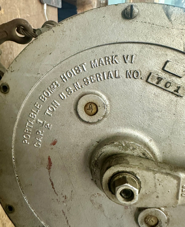 WWII 1/2 Ton U.S. Navy Portable Bomb Hoist Mark VI - GA20803
