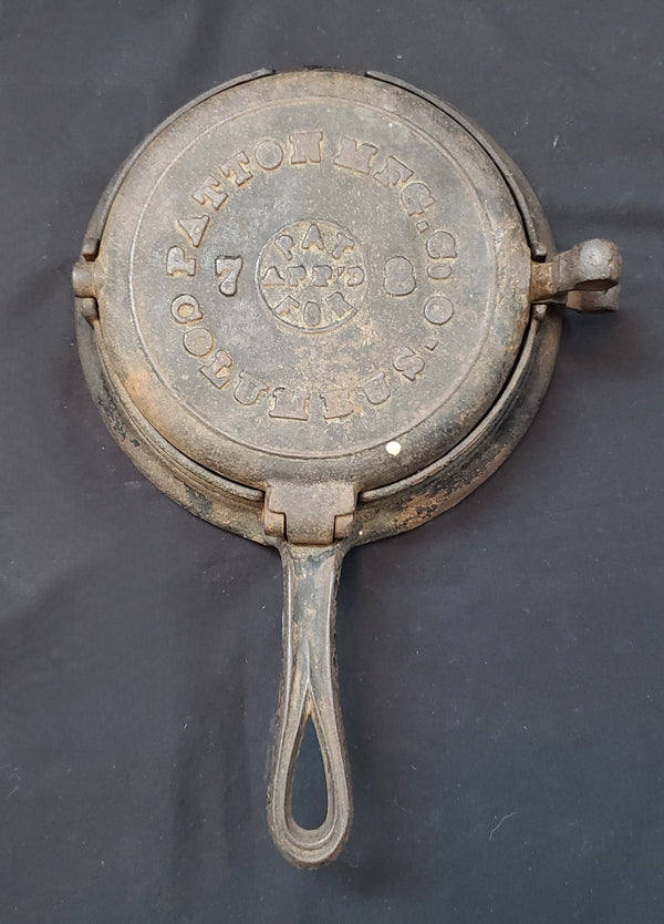 1800's A.G. Patton Model 7/8 Cast Iron Flip Flop Waffle Iron w/ Base GS01077