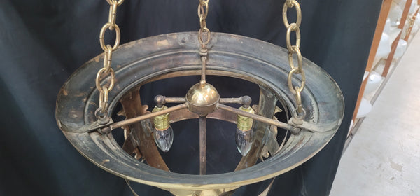 Large Ornate Brass 2 Light Chandelier w/ Large Brass Canopy 20" x 48" GS00995