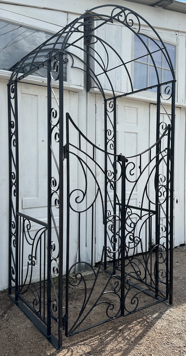 Custom-Built Wrought Iron Arbor w/ Crescent Top Entryway Gates GA20319