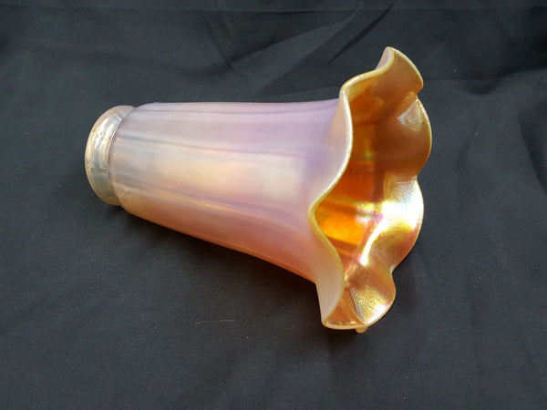 Art Nouveau Opalescent Lundberg Studios Pink A-Line Fluted Glass Shade
