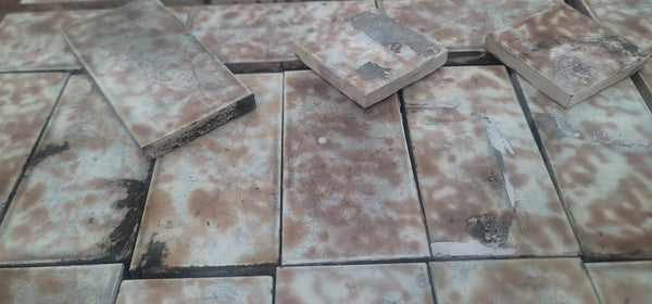 Lot of 109 Mottled Brown & Cream Fireplace Tiles GS010947