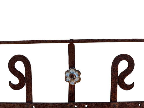 Geometric Wrought Iron Fence Panel with Flower Accents 55" T x 39" W GS00048