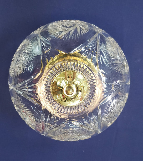 Vintage Crystal Clear Leaded Glass & Brass Flush Mount Ceiling Light 12" GS00831