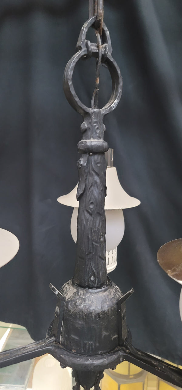 Gothic Style 3 Light Chandelier w/ Glass Chimneys & Brass Caps 19"x14" GS00949