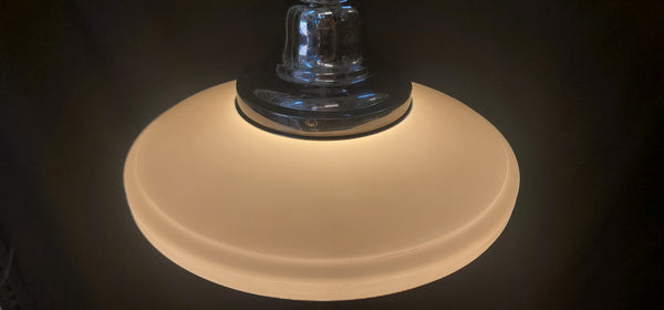 Restored Art Deco Pendant Light w/ Bullseye Point Shade & Chrome Trim GS01031