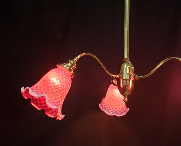 1900's Victorian 3 Light Chandelier w/ Fenton Coin Dot Shades 26"x 47" GS00977