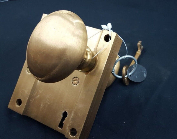 Brass Ship Rim Lock with Oval Knob Key and "Stores 2nd DK STBD" Fob
