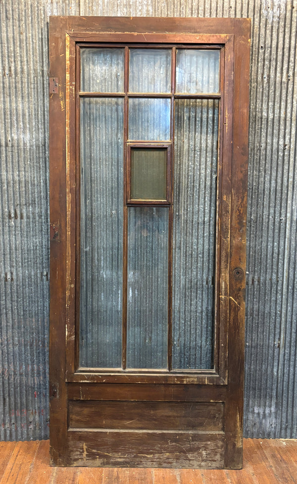 Wooden Storm Door with Glass Panels and Screen Speakeasy Window GA21526