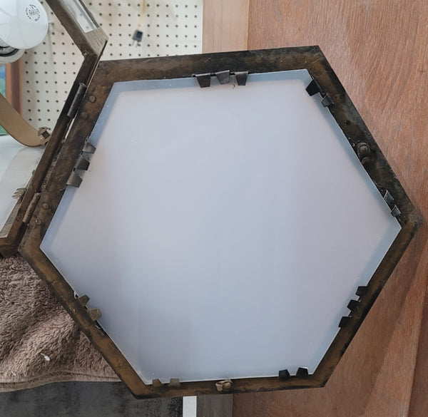 Gothic Brass Pendant Light w/ White Opaque Glass Panels 34" x 12" GS00953