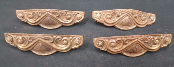 Architectural Salvage Art Nouveau Scroll Drawer Handle Pulls Set of 4