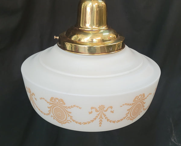 Restored Victorian Brass Pendant Light w/ Ornate Shade GS01029