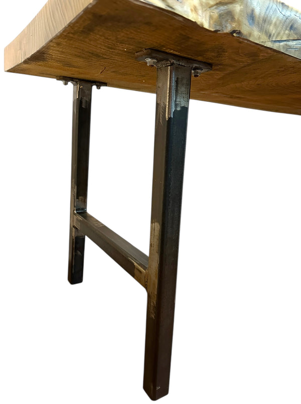Custom Built Dining Table w/ Live Edge Pine Table Top & Iron Legs GA20605