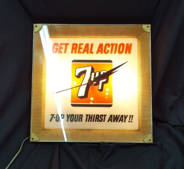 Vintage Get Real Action 7-UP Your Thirst Away Large Square Electrical Wall Clock GA21121