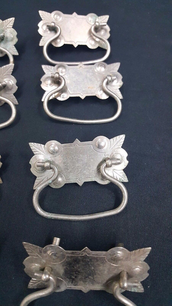 Architectural Salvage Silver Toned Leaf Point Design Pull Handles Set of 17