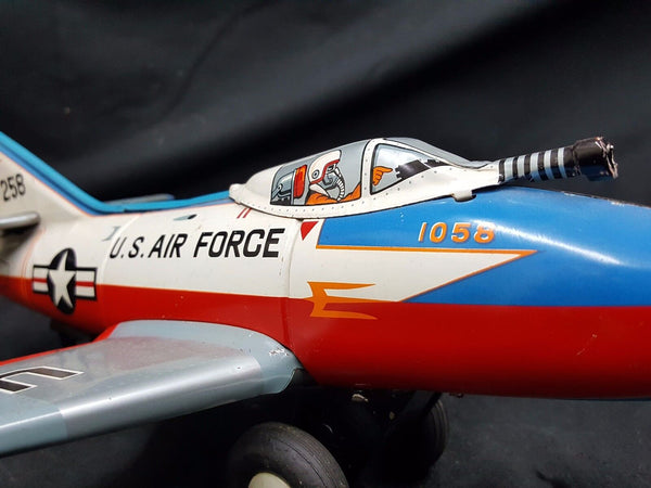 1950's Daiya of Japan Tin Litho USAF F-258 Friction Military Plane GS00724