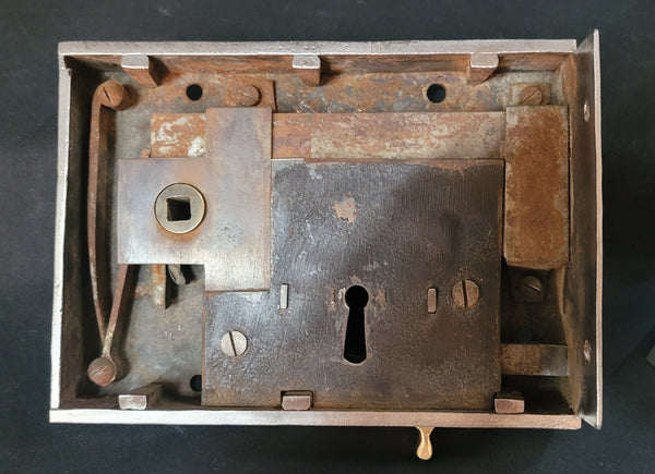 Restored Left Side Rim Lock Set with Keeper & Key 7 1/8" x 5" GS00805