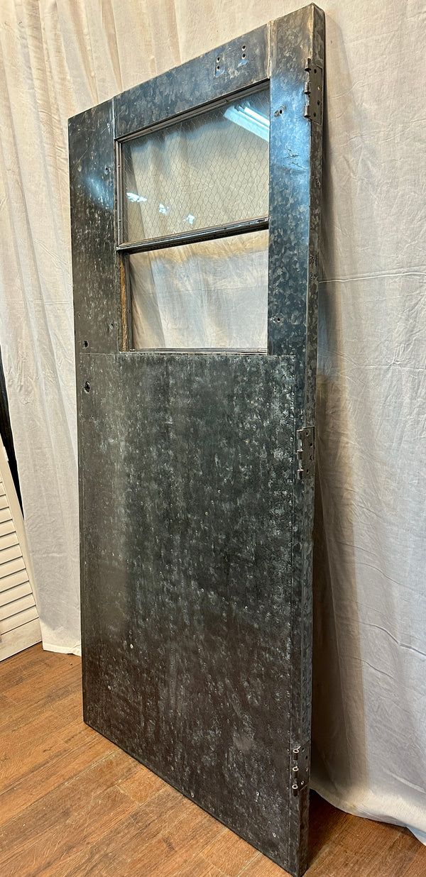 Industrial 2-Pane Galvanized Steel & Chicken Wire Glass Door GA20563