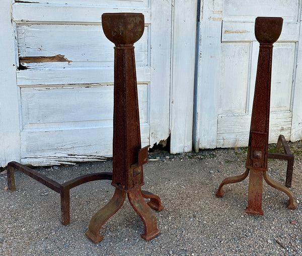 Large Antique Cast Iron Fireplace Andiron Pair GA20527