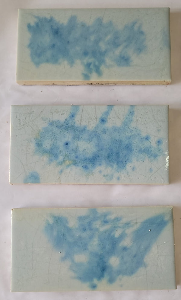 Vintage Lot of 10 Columbia Blue & Ivory Fireplace Tiles 6" x 3" GS00678