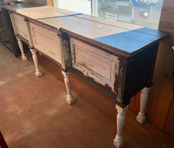 Rustic Custom-Built Cabinet/Counter Table w/ Heart Pine Top GA20719