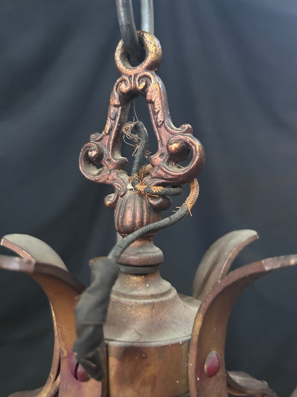 5 Light Brass & Metal Ornate Victorian Chandelier w/ Sailing Ship Motif 20"x18" GS010949