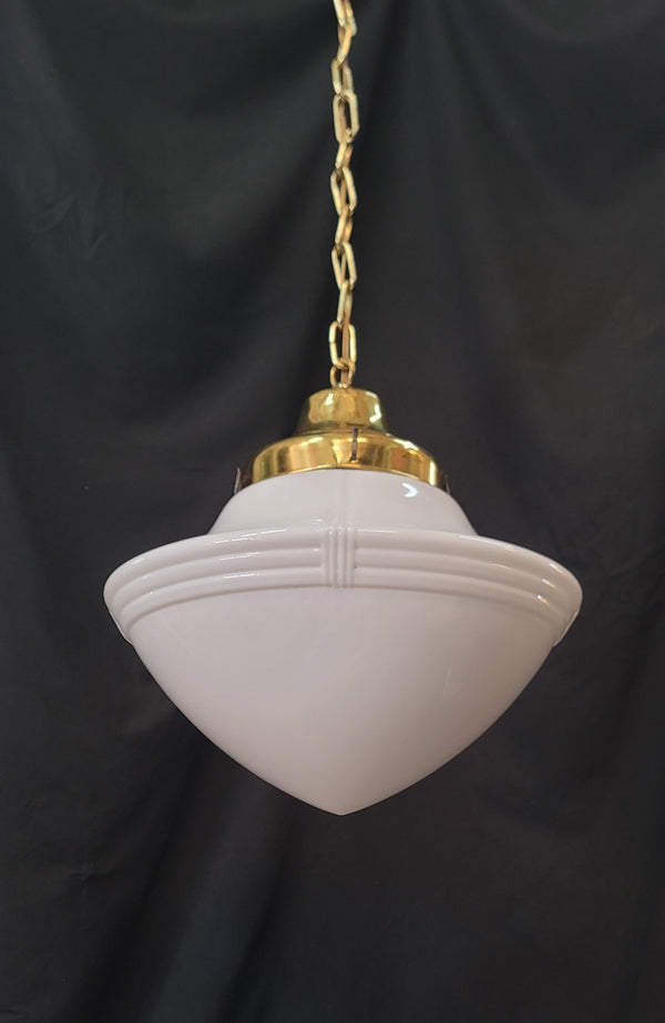 Restored Art Deco Pendant Light w/ Ribbed Bullet Point Shade GS01022