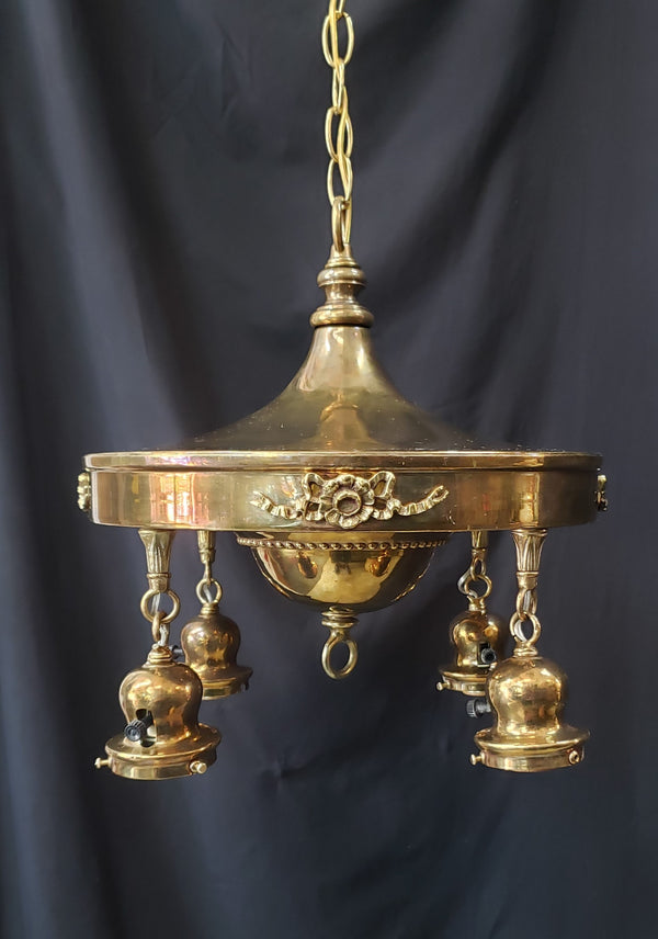 Restored Ornate Victorian 4 Light Brass Pan Chandelier GS01081