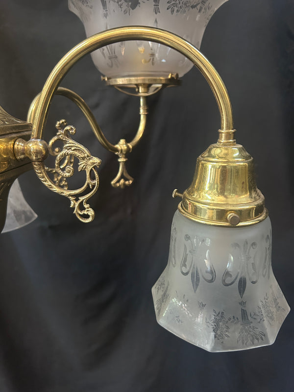 6 Light Brass Chandelier w/ Frosted Glass Shades GS010982