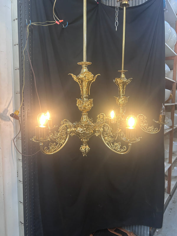 Pair of Ornate Brass 4-Light Chandeliers GS011017