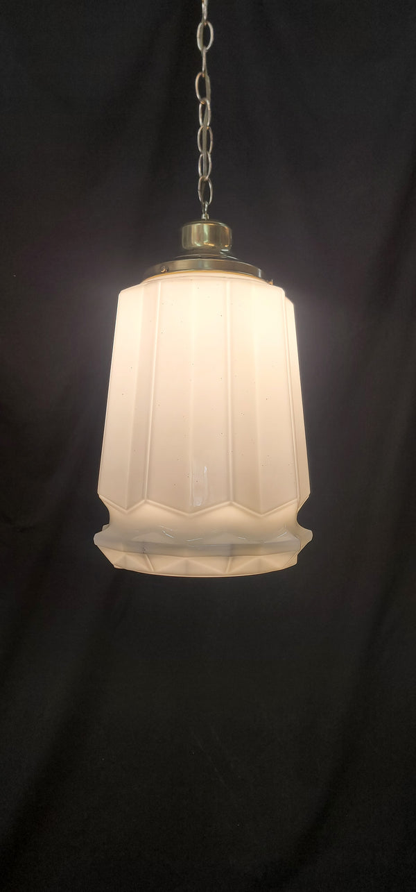 Restored Art Deco White Geometric Pendant Light Fixture GS01020