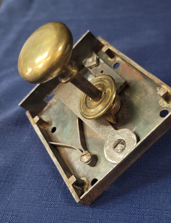 Right Side Iron & Brass Lever Rim Lock with Keeper 4 1/8" x 3 5/8" GA242
