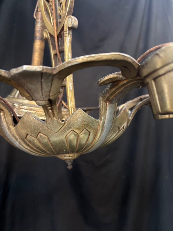 1930s Cast Aluminum Art Deco Chandelier GA21159