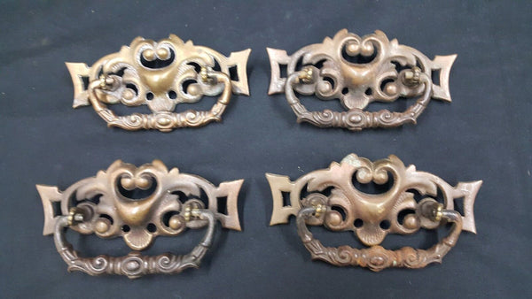 Architectural Salvage Wide Scroll & Heart Design Drawer Pull Handles Set of 4