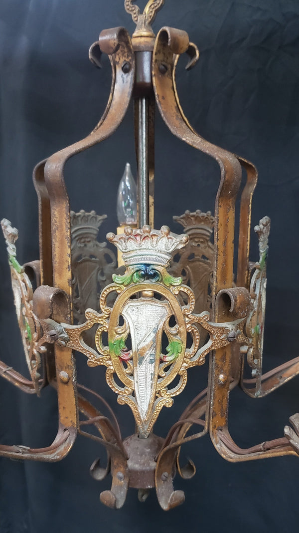 Spanish Revival Style 5 Light Wrought Iron Chandelier & Matching Pendant Light GA9056